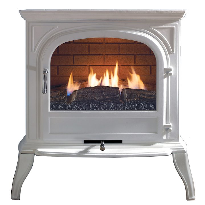 Ekofires 6010 Flueless Gas Stove White Clear Glass Door - White
