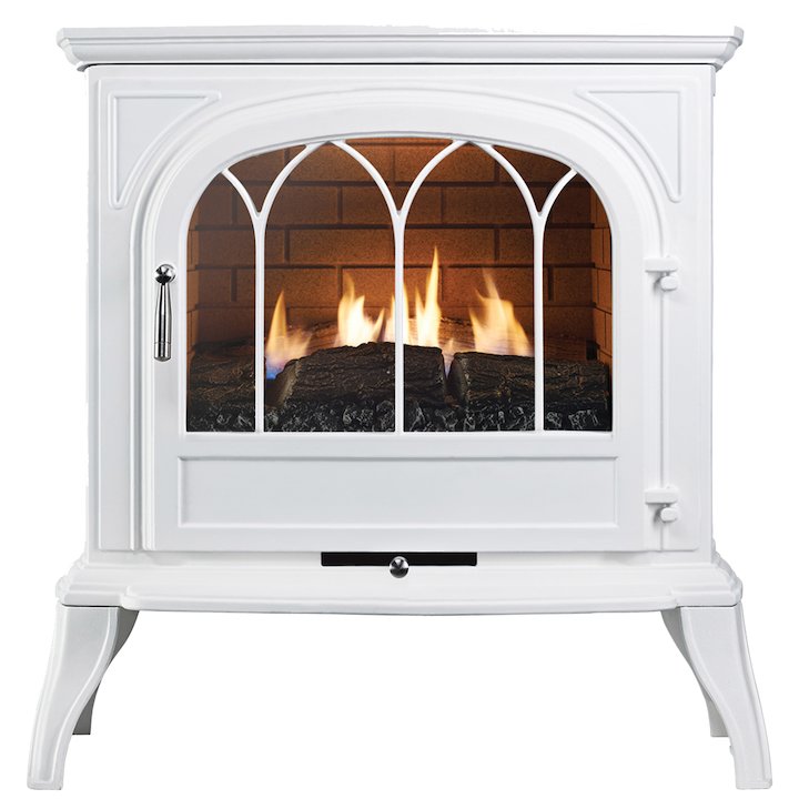 Ekofires 6010 Flueless Gas Stove White Tracery Glass Door - White