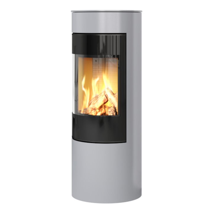 Rais Viva 120L Balanced Flue Gas Stove Silver Black Glass Framed Door Solid Sides - Silver Filigree