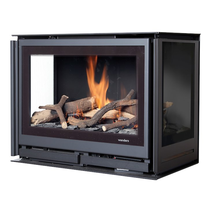 Wanders Square 60G Trilateral Wall Mounted Balanced Flue Gas Stove - Black