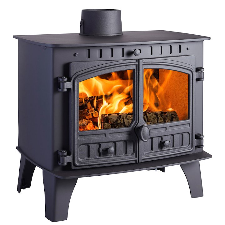 Hunter Herald 14 Wood Boiler Stove Black Double Doors - Black