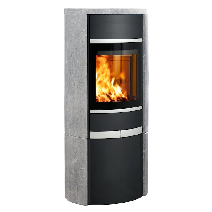Scan 68 Cupboard Wood Stove Black/Soapstone Solid Sides Silver Trim - Black / Soapstone