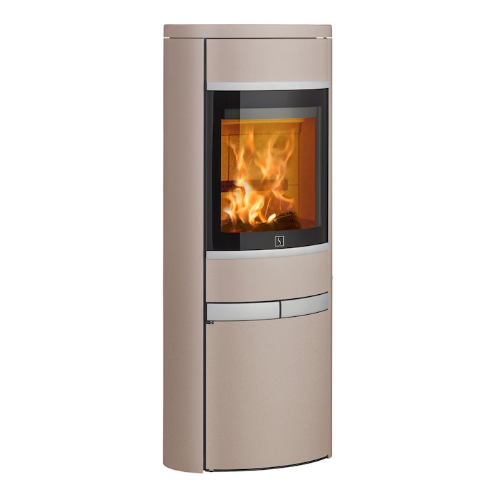 Scan 68 Cupboard Wood Stove Champagne Solid Sides Silver Trim - Champagne