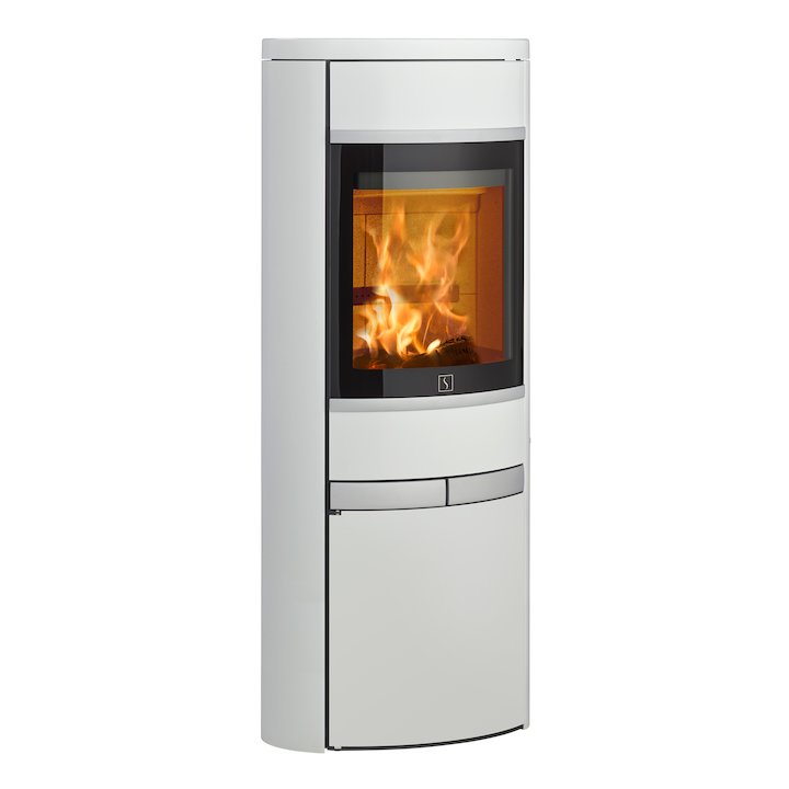 Scan 68 Cupboard Wood Stove White Solid Sides Silver Trim - White