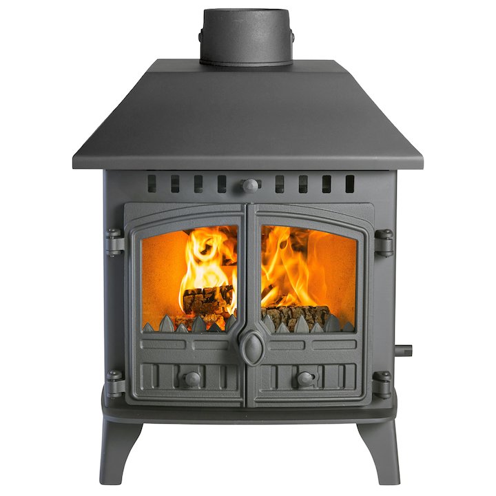 Hunter Herald 6 Double Sided LC Wood Stove - Double Depth Black Double Doors - Black