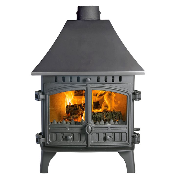 Hunter Herald 8 Double Sided HC Multifuel Stove - Double Depth Black Double Doors - Black