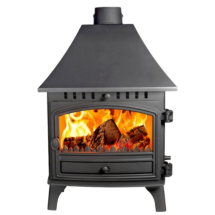 Hunter Herald 8 Double Sided HC Wood Stove - Double Depth Black Single Door - Black