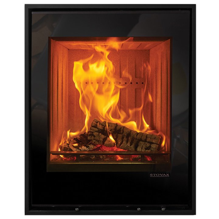 Stovax Elise 540 Tall Wood Cassette Fire Black Glass Four Sided Edge+ Frame - Black Glass