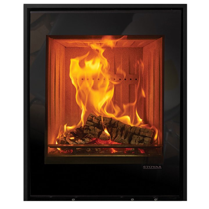 Stovax Elise 540 Tall Wood Cassette Fire Black Glass Three Sided Edge+ Frame - Black Glass