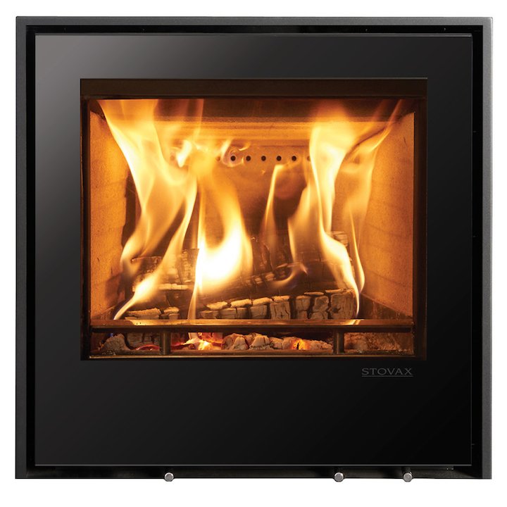 Stovax Elise 540 Wood Cassette Fire Black Glass Three Sided Edge+ Frame - Black Glass