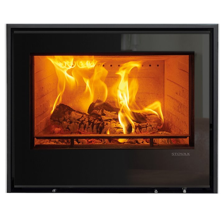 Stovax Elise 680 Wood Cassette Fire Black Glass Three Sided Edge+ Frame - Black Glass