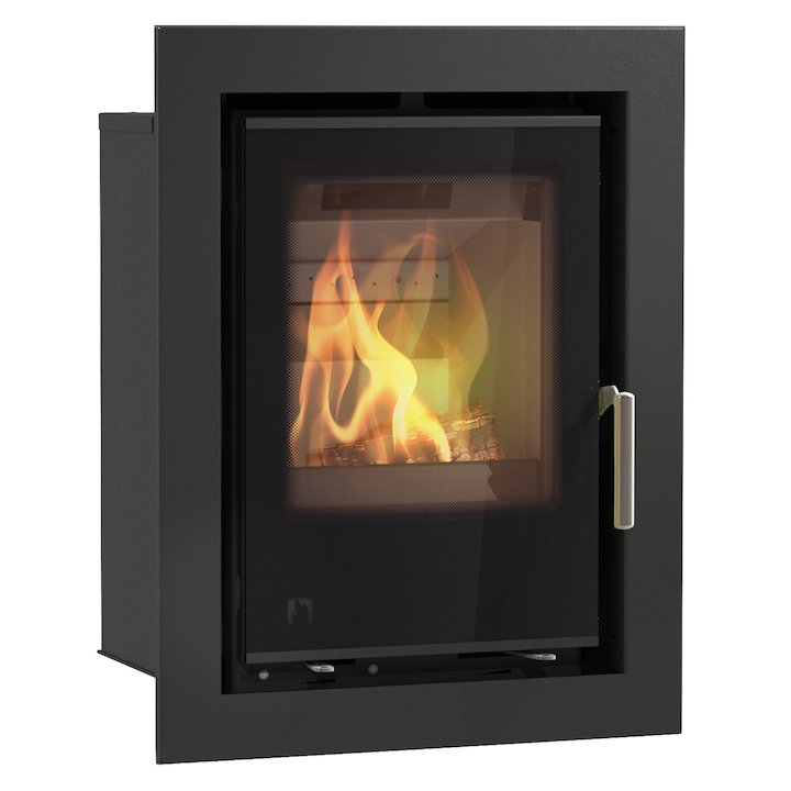 Arada I400 Multifuel Cassette Fire - Frontal Black Glass Four Sided Frame - Black Glass