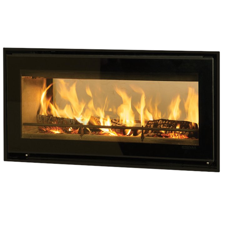 Riva Studio 2 Duplex Wood Cassette Fire - Tunnel Black Glass Four Sided Edge+ Frame - Black Glass