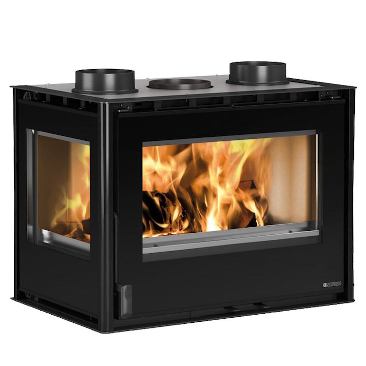 La Nordica Crystal 70 Wood Cassette Fire - Corner - Black Glass