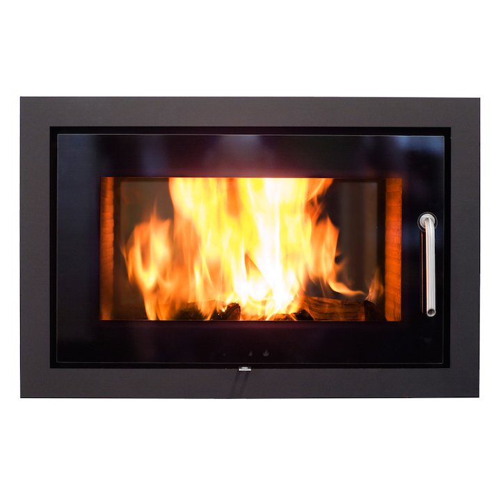 Rais 2:1 Built-In Wood Fire - Tunnel Black Black Glass Framed Door - Black
