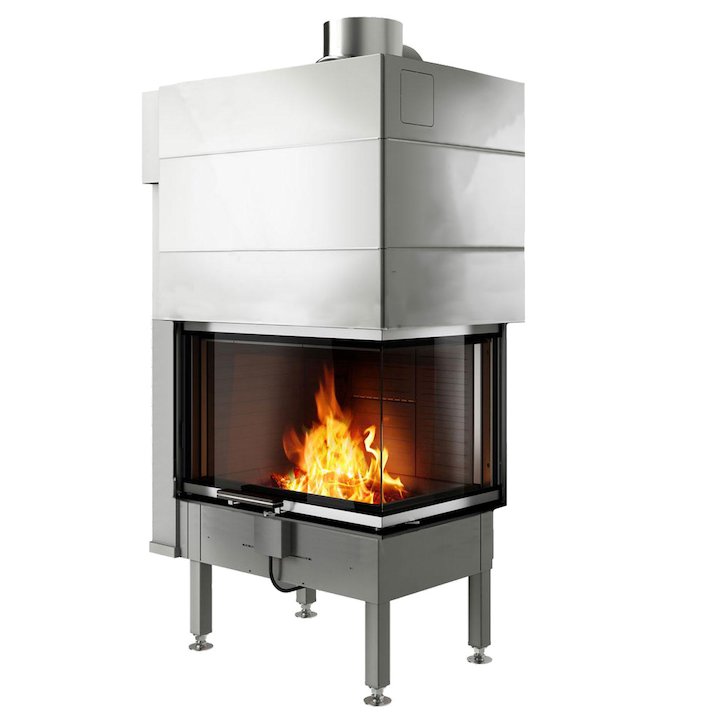 Rais Visio 2 Built-In Wood Fire - Corner Stainless Steel No Frame - Stainless Steel