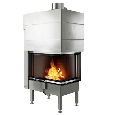 Rais Visio 2 Built-In Wood Fire - Corner Stainless Steel No Frame
