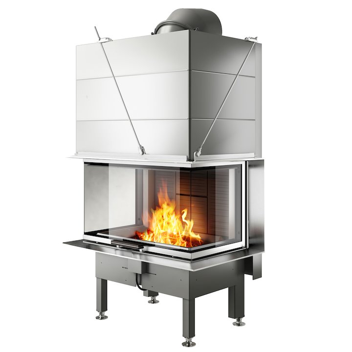 Rais Visio 3 Built-In Wood Fire - Three Sided Stainless Steel Finishing Frame - Stainless Steel