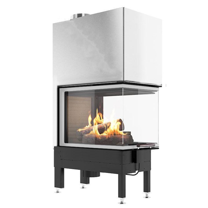Rais Visio 3:1 Room Divider Wood Built-In Fire - Three Sided Stainless Steel No Frame - Stainless Steel