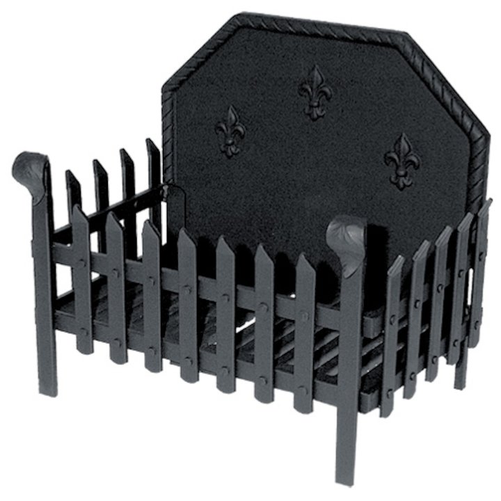 Calfire Portcullis Medium Solid Fuel Firebasket Black With Fleur-de-lys Fireback - Black