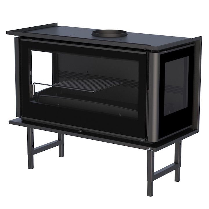 Bronpi Paris 90-3C Wood Cassette Fire - Three Sided - Black Glass