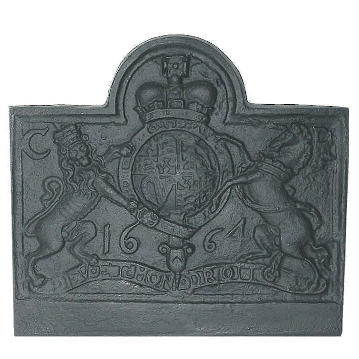 Calfire Lion & Unicorn Small Cast-Iron Fire Back Plate - Black