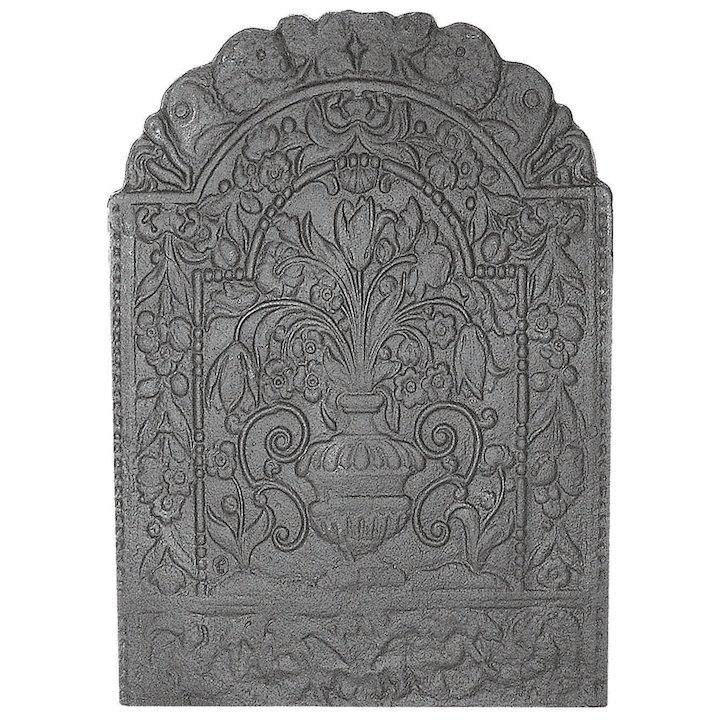 Calfire Flowers Large Cast-Iron Fire Back Plate - Black