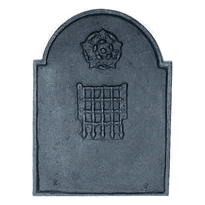 Calfire Rose & Portcullis Cast-Iron Fire Back Plate - Black