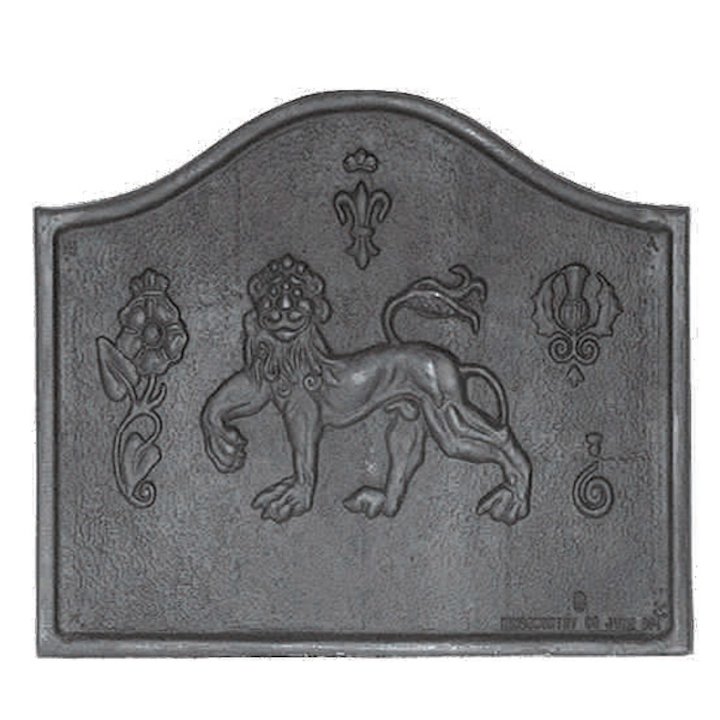 Calfire Lion Cast-Iron Fire Back Plate - Black