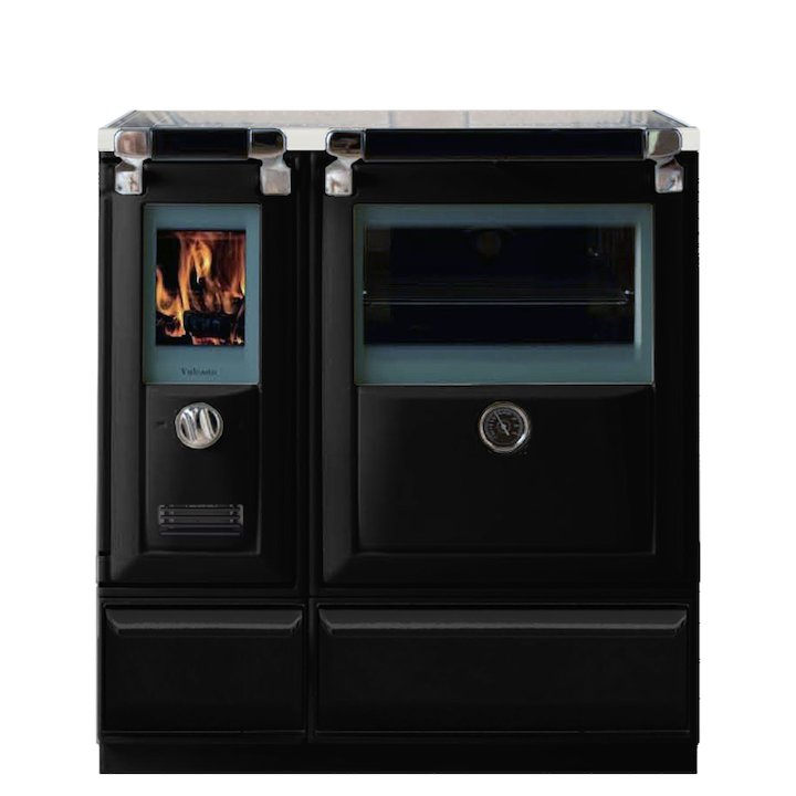 Lacunza Vulcano 5T Wood Burning Range Cooker Enamel Black Glass Cooking Top - Enamel Black