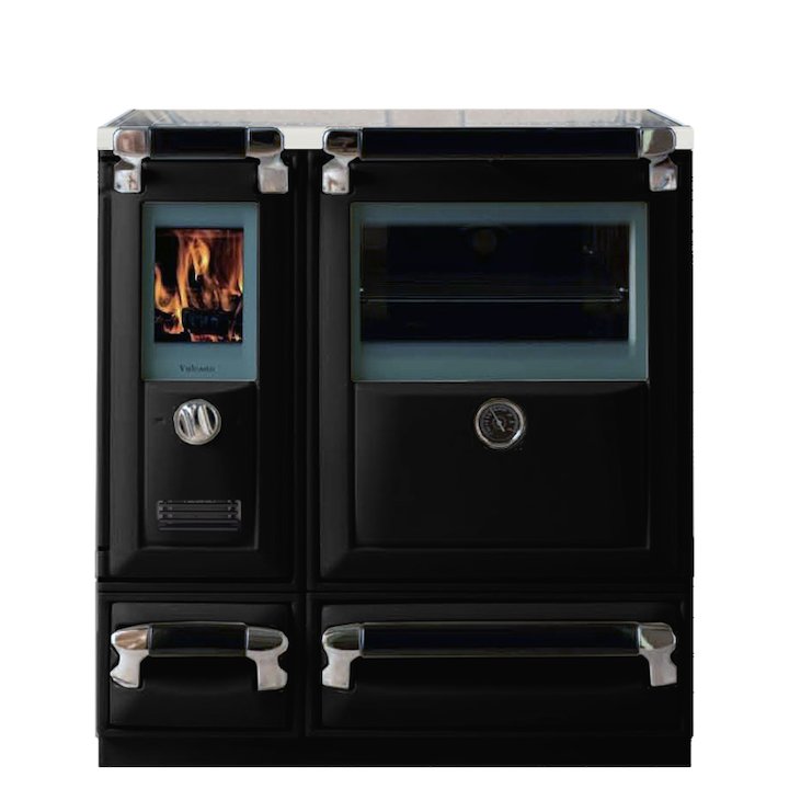 Lacunza Vulcano 5T Wood Burning Range Cooker Enamel Black Glass Cooking Top - Enamel Black