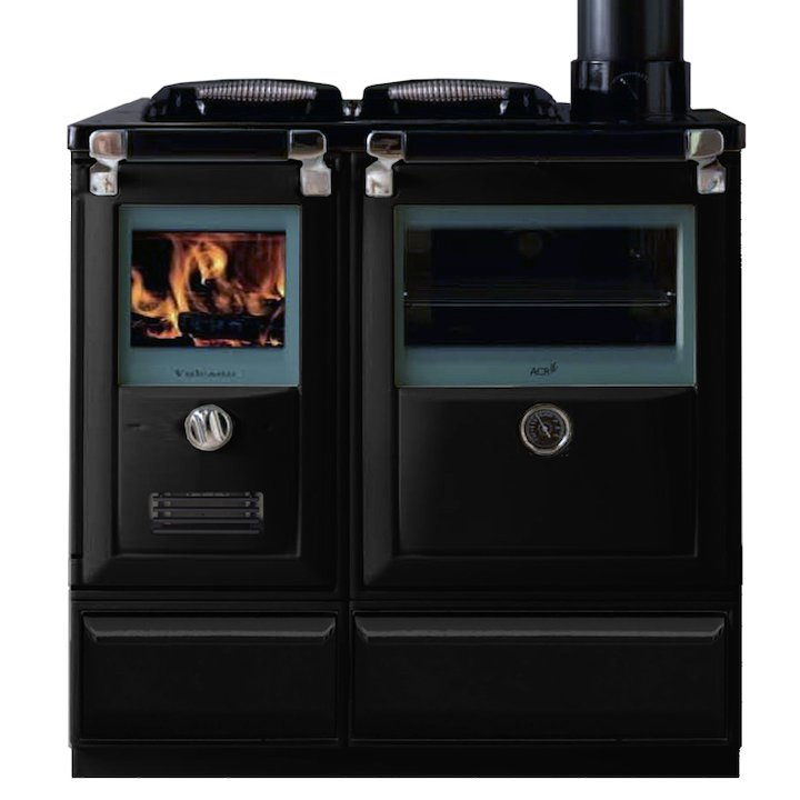Lacunza Vulcano 7T Wood Burning Range Cooker Enamel Black Cast Cooking Top - Enamel Black