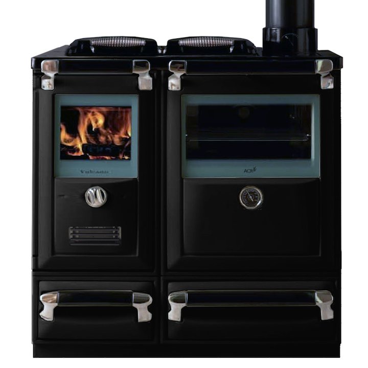 Lacunza Vulcano 7T Wood Burning Range Cooker Enamel Black Cast Cooking Top - Enamel Black