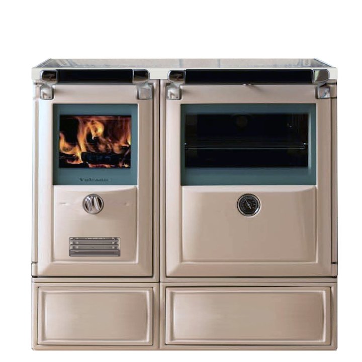 Lacunza Vulcano 7T Wood Burning Range Cooker Enamel Ivory Glass Cooking Top - Enamel Ivory