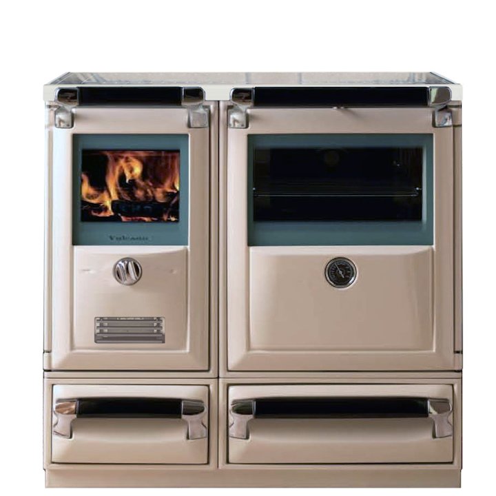 Lacunza Vulcano 7T Wood Burning Range Cooker Enamel Ivory Glass Cooking Top - Enamel Ivory
