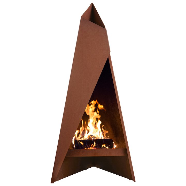 Heta Tipi 147 Outdoor Modern Chiminea - Corten Steel