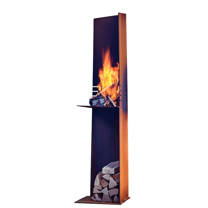 Rais Angle Outdoor Modern Chiminea - Corten Steel