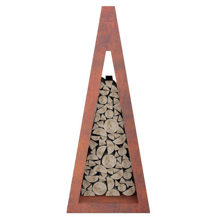 Quan Pyramid Narrow Outdoor Log Store - Corten Steel