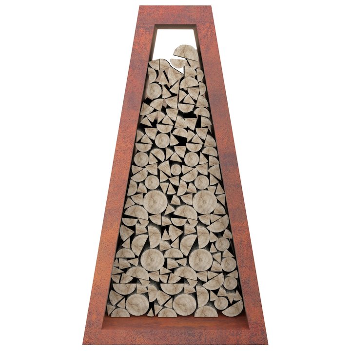 Quan Pyramid Wide Outdoor Log Store - Corten Steel