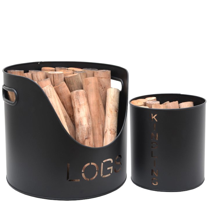 Calfire Stockholm Wood & Kindling Log Tubs - Set of 2 - Black