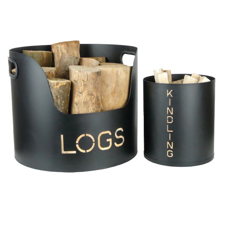 Manor Wood & Kindling Log Tubs - Set of 2 - Black