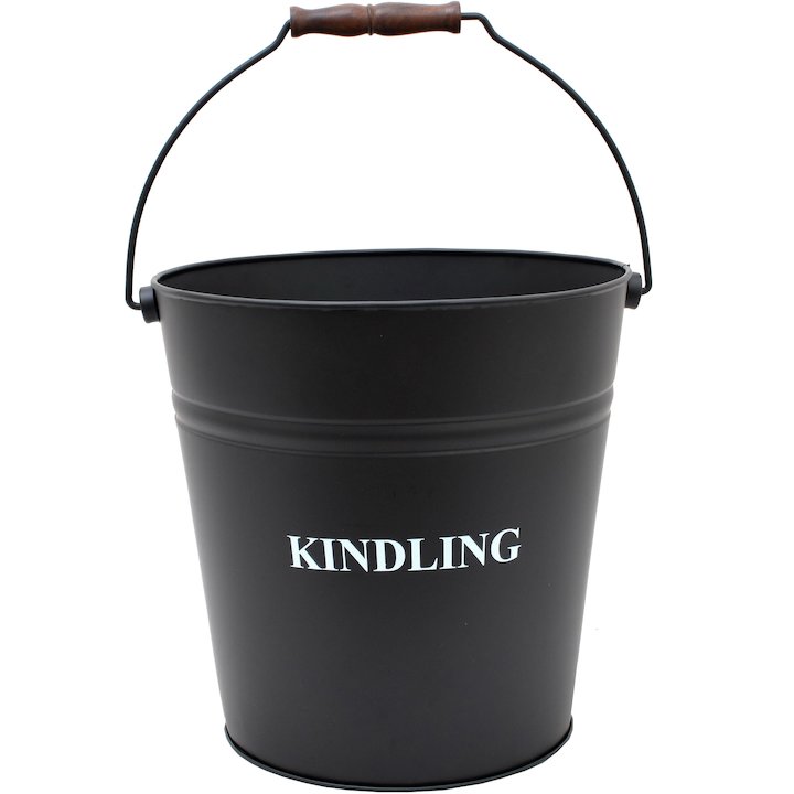 Calfire Kindling Wood Bucket - With Lid - Black