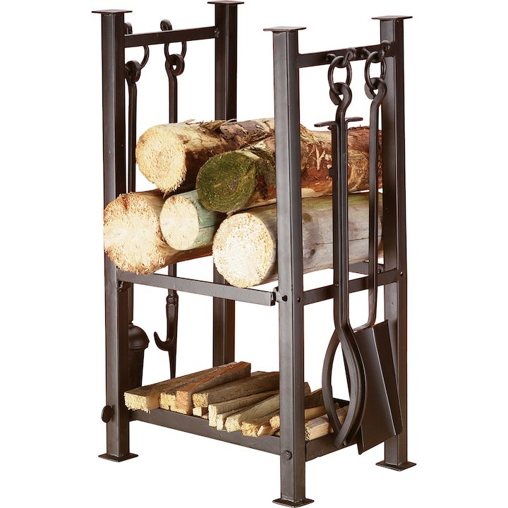 Calfire Felton Log Holder - With Fire Tools - Black