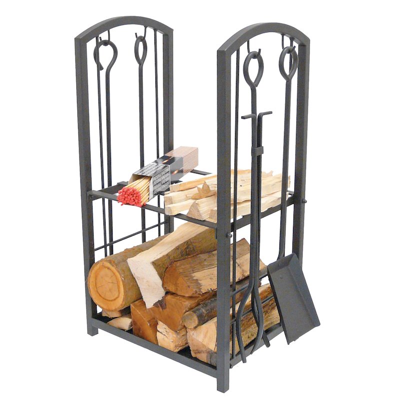 Manor Station Log Holder - With Fire Tools - Black