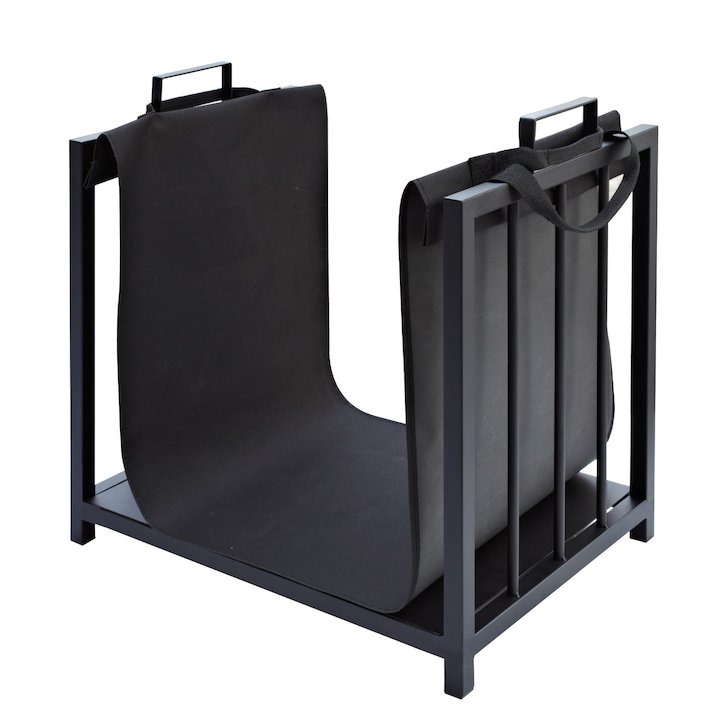 Manor Rack Log Holder - With Canvas Bag - Black