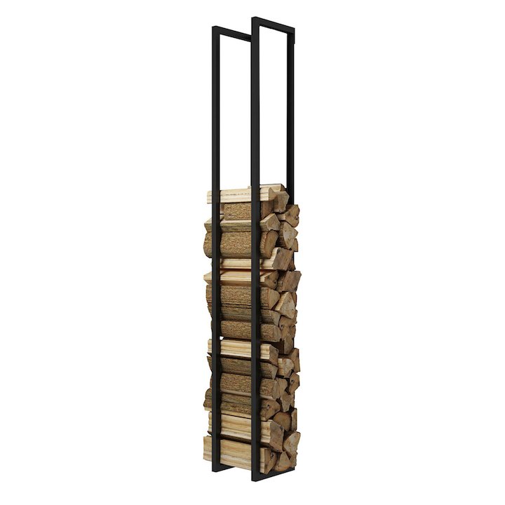Rais Woodwall Open Tall Wall Mounted Log Holder - Black