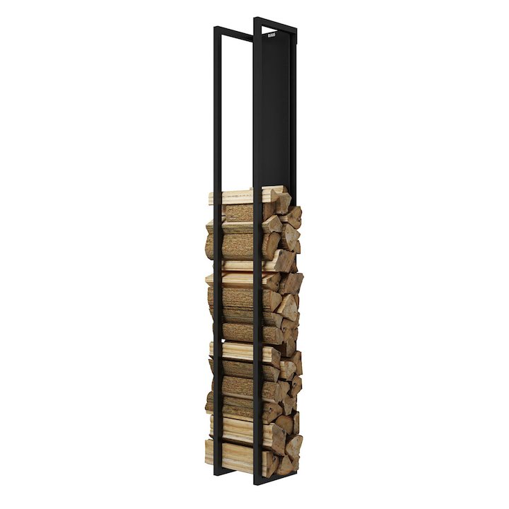 Rais Woodwall Closed Tall Wall Mounted Log Holder - Black