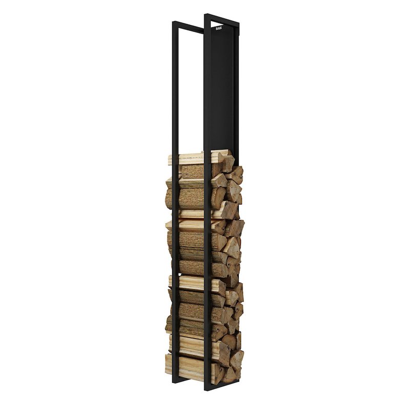 Rais Woodwall Closed Tall Wall Mounted Log Holder - Black