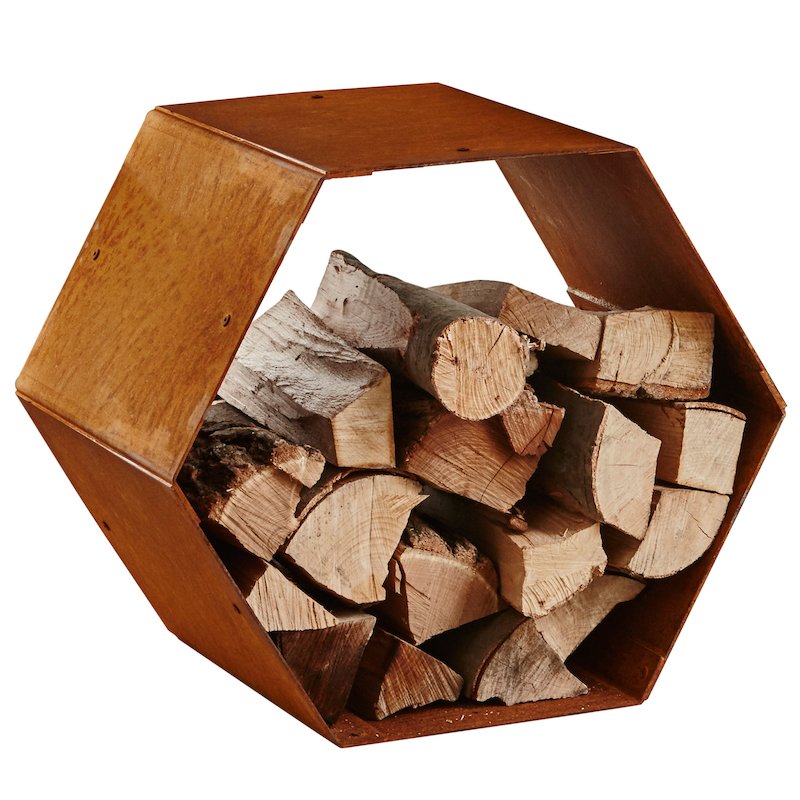 Heta Hexagon Modular Outdoor Log Store - Corten Steel