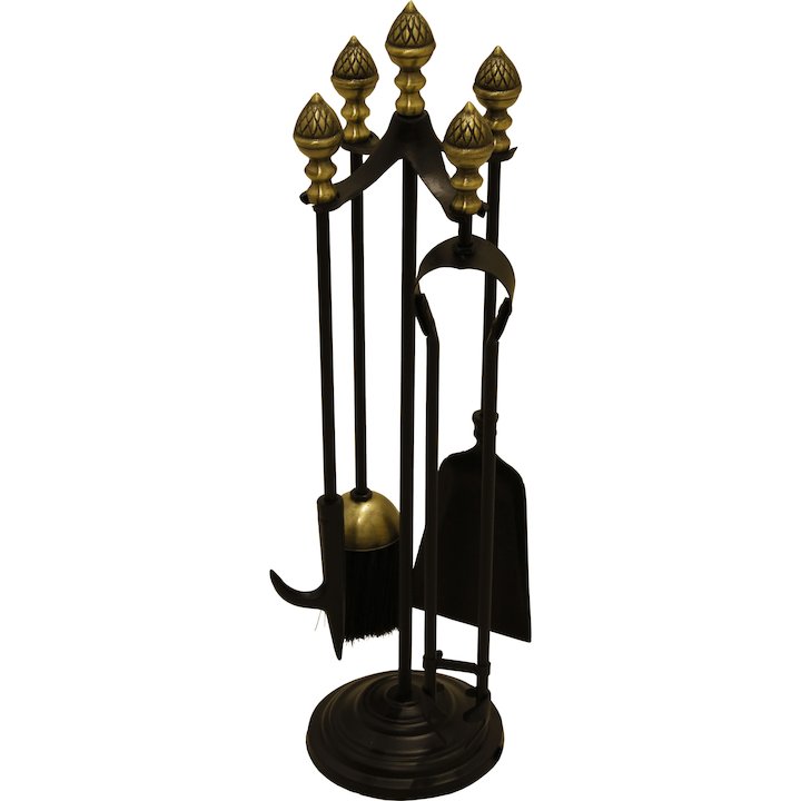 Calfire Acorn Fire Tool Companion Set - Black / Antique Brass